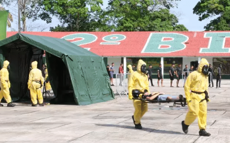 Simulação de ocorrência com agentes químicos, biológicos ou nucleares foi feita pela forças armadas em preparação para COP30. (Adriano Nascimento / Especial O Liberal)