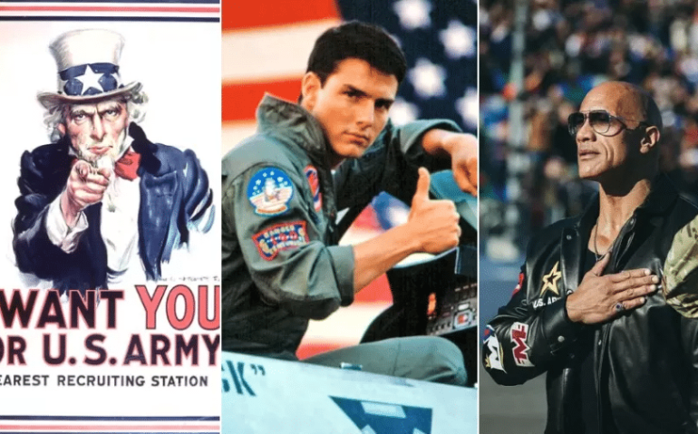 Tio Sam, Top Gun e The Rock foram utilizados em estratégias de marketing dos militares
Imagem: AFP, divulgação e reprodução/Instagram