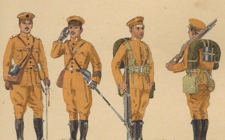 Uniformes usados em 1917 (aquarela de José Washt Rodrigues - Fonte: Blog Paulo da Fígaro)