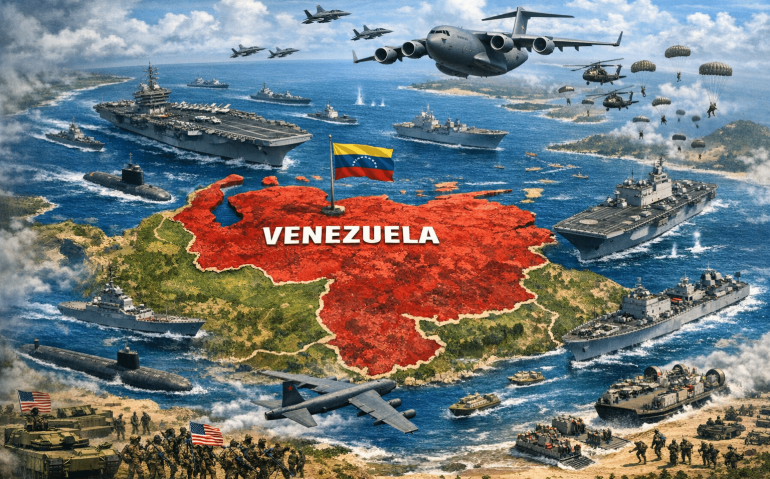 Venezuela cercada por forças americanas (Imagem ilustrativa, gerada por IA)