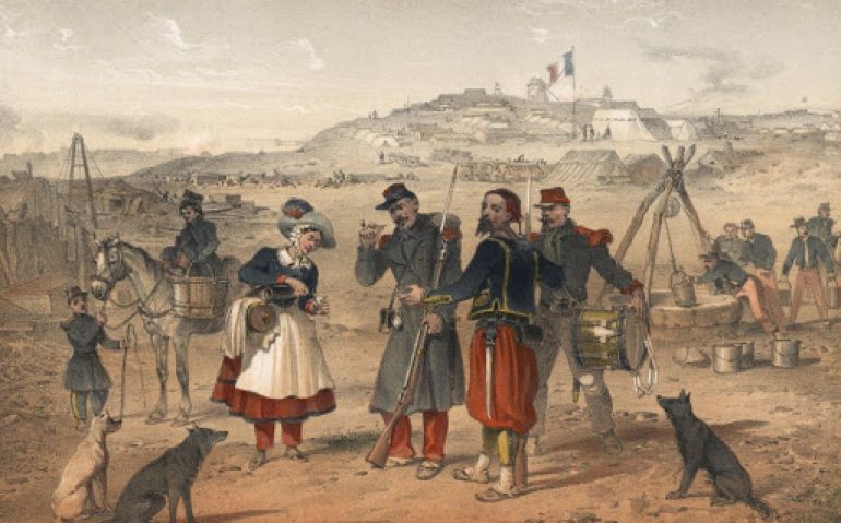 Vivandeira francesa na Guerra da Criméia (R. de Moraine, 1855.BNF.] Fonte: Vergue.com