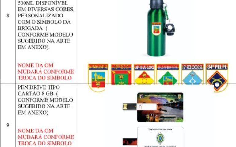 Garrafa de água e pen drive são alguns brindes que serão comprados pelo Exército //Divulgação