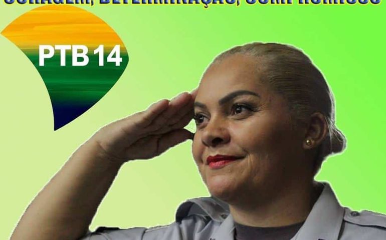 SAO PAULO NACIONAL 29-09-2020 Cabo Edjane, Candidata pelo PTB, Cabo Edjane usa farda em santinho Foto: Reprodução