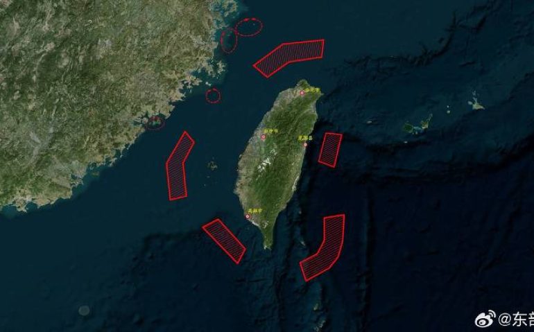 Mapa do Exército de Libertação Popular (ELP) da China para os exercícios em torno de Taiwan, publicado na rede social Weibo em 23 de maio de 2024 - Reprodução