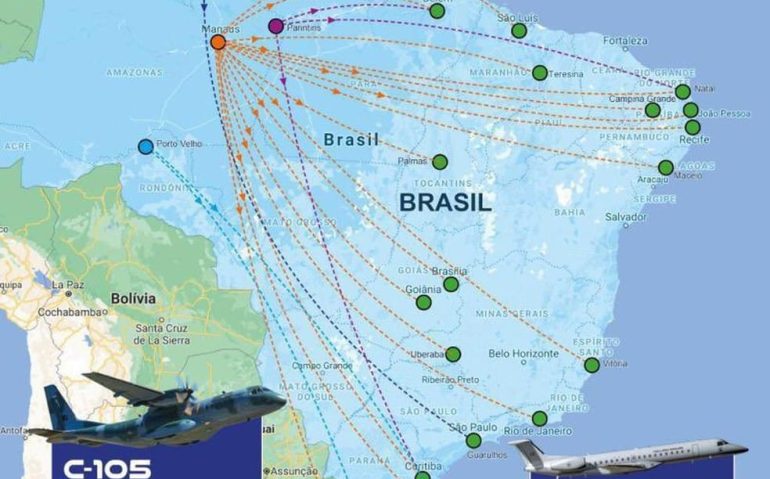 Destino dos pacientes transferidos pela FAB entre 8 de janeiro e 2 de fevereiro de 2021 — Foto: Força Aérea Brasileira (FAB)/Divulgação
