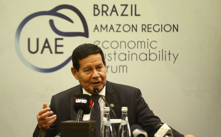 O vice-presidente Hamilton Mourão, durante entrevista coletiva. @marcelocamargo Agência Brasil
