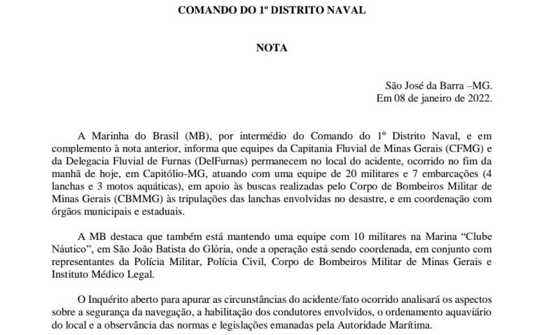 nota marinha acidente capitólio