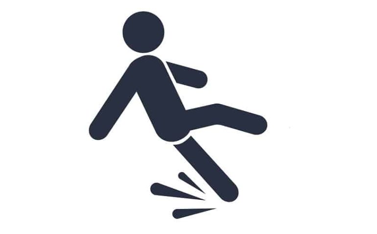 Fall hazard vector pictogram illustration isolated on white background. Wet Floor Caution Sign. Falling man in modern flat style.