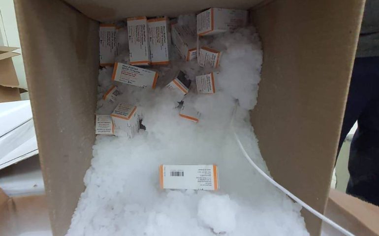 Doses de vacinas pediátricas da Pfizer chegam a Santa Catarina em caixa de papelão com gelo - Arquivo pessoal